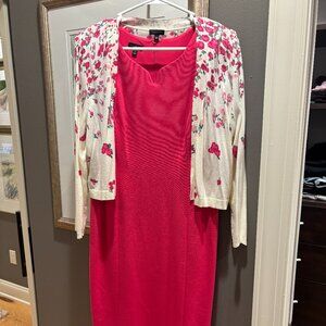 Talbots Fuschia Sheath Dress w/ Floral 3/4 Sleeve Shrug